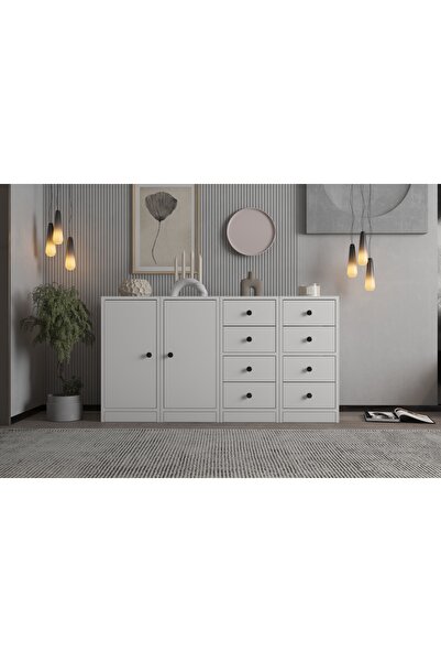 Nettrends Dolapli Çekmeceli Konsol Beyaz 130 Cm Kns-1040-ç