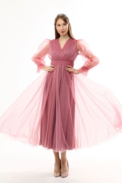 Asees Γυναικείο βραδινό φόρεμα και φόρεμα αποφοίτησης με διπλό μανίκι μπροστά...