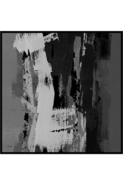 Aker Gray Brush Pattern Silk Crepe Satin Scarf