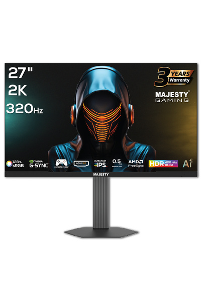 majesty 27-inch Gaming Monitor – QHD 2K, 320Hz, 0.5ms, FAST IPS, HDR400, G-SYNC & FreeSync, AI