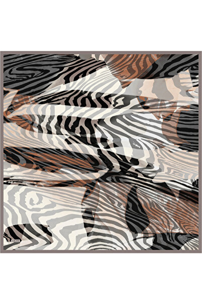 Aker Κασκόλ από μεταξωτό σατέν κρεπ με σχέδιο καφέ ζέβρας