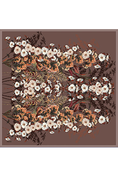 Aker Eșarfă maro din satin crep de mătase cu model floral