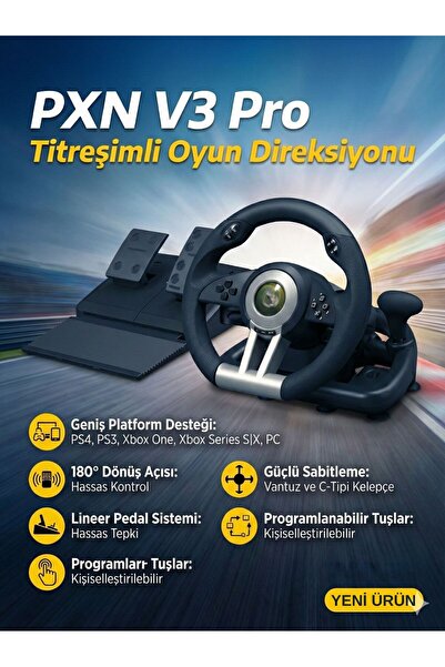 FaroxTech V3 Pro Oyun Direksiyonu Titreşimli Direksiyon Seti PS4/PS3/Xbox One...