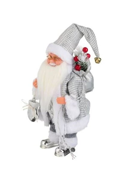 OEM Figurină interactivă Moș Crăciun cu costum argintiu, mișcare și sunet, 30 cm
