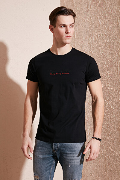 Buratti Βαμβακερό μπλουζάκι με λαιμόκοψη με γράμματα Ανδρικό μπλουζάκι 541ENJOY