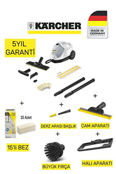 Karcher SC4 EasyFix Prime: Halı, cam, derz ve büyük fırça tam donanımlı üstün temizlik seti