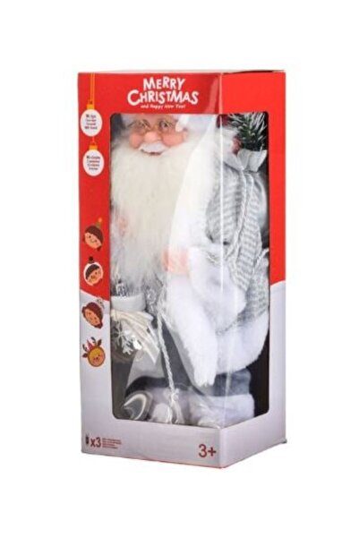 OEM Figurină interactivă Moș Crăciun cu costum argintiu, mișcare și sunet, 30 cm