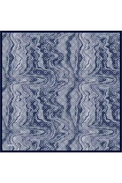 Aker Lacivert Logo Desenli İpek Krep Saten Eşarp