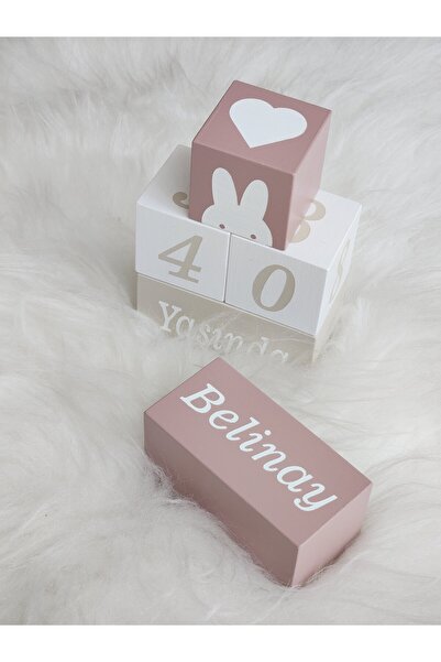 Yoyowoods İsim Anı Küpü -dekor Oyuncak (DANTEL- PUDRA PEMBESİ)