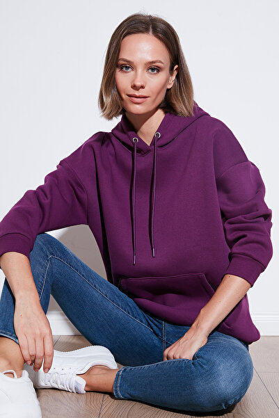 Lela Regular Fit Cotton Hooded Collar Rose Winter Sweat SWEAT 5863854