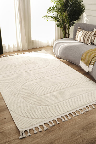 ESSENSE RUSTİC HALI Bukleli Yumuşak Peluş Krem Çocuk Odası Oturma Odası Salon...