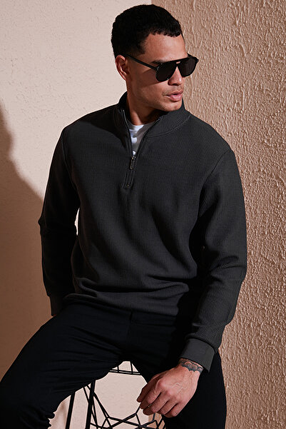 Buratti Ανδρικό φούτερ από βαμβακερό ύφασμα με μισό φερμουάρ και όρθιο γιακά ...