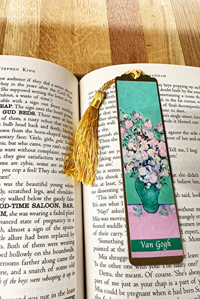 RenkliİzlerAtölyesi Sanatsal Tablo Temalı Metal Kitap Ayracı (Van Gogh-Pembe ...