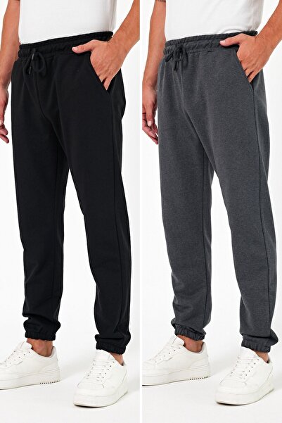 COMEOR Pantaloni de sport Jogger pentru bărbați - gros, negru-antracit, buzun...