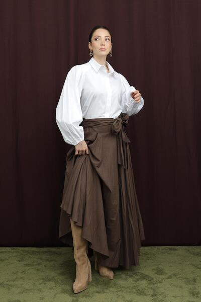 Soul Fusta asimetrică croială cu centură în talie pentru femei - 32420ETK - MARO