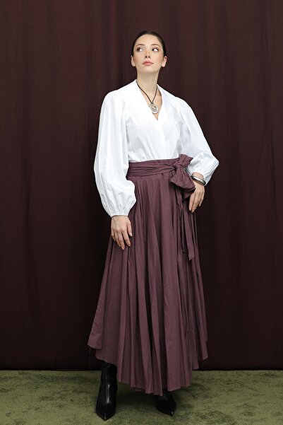 Soul Fusta asimetrică croială cu curea în talie pentru femei - 32420ETK - BURGUNDY