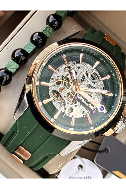 Reward Yeşil Silikon Kordon, OTOMATİK (Pilsiz), 5 ATM, Şık Kutusunda Erkek Ko...