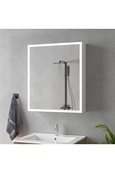 OEM Oglinda LED cu Dulap MODA 60x70 cm Alb Iluminare Perimetrala si Senzor Touch