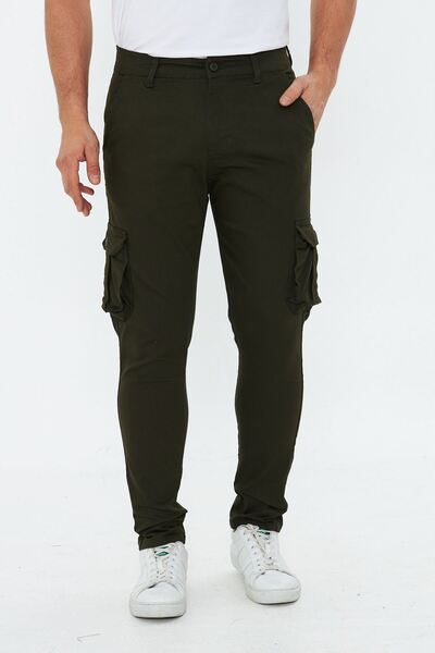 Oyga Men's Slim Fit Side Pocket Waist Belt Straight Leg Stretchy Fabric Men's Cargo Pants