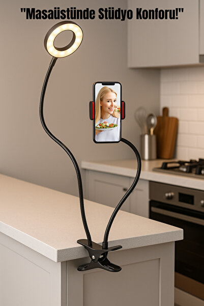 SMAYLİNG Mobil Telefon Tutucu Standı Uzun Kol Esnek Masaüstü Fotoğraf 3 Modla...