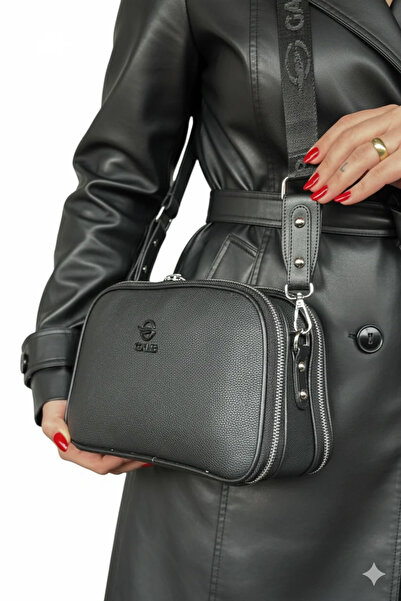 GALB LEATHER Черен цвят, среден размер, обикновена кожена ежедневна дамска чанта през рамо с 5 отделения, чанта за през рамо, месинджър