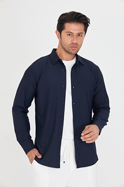 ZİNOX Cămașă clasică subțire pentru bărbați, cu mânecă lungă, din țesătură pi...