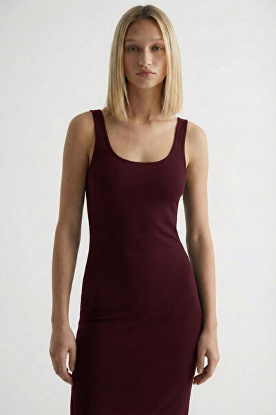 VODENS Kadın Bordo Askılı midi elbise