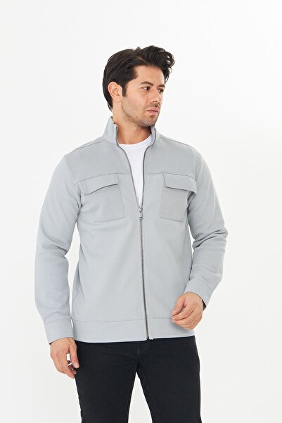 masso Men's Double Pocket Flap Segmented Pique Fabric Zipper Jacket