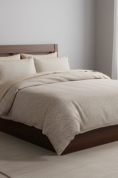 oabhome Çift Kişilik Çarşaflı Nevresim Takımı Pamuklu 4 Yastıklı 6 Parça Kahv...