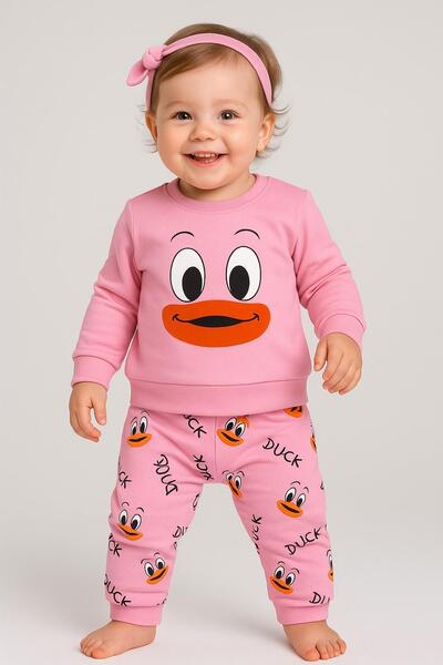 dinamik çocuk طقم مكون من قطعتين من سويت شيرت وسروال منقوشة على شكل بطة للأطف...
