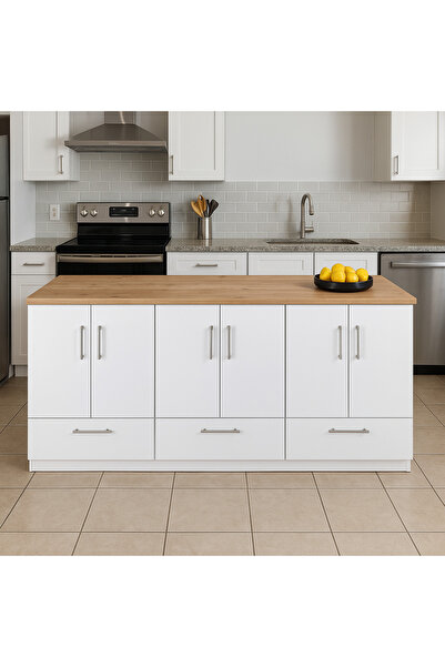 Tdesigno Edi Mutfak Çekmeceli Alt Modül 180 Cm Beyaz- Tezgah Dahil-Çok Amaçlı Dolap-Kahve Köşesi-Mat