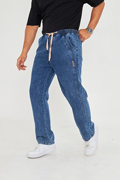 masso moda Ανδρικό φαρδύ τζιν παντελόνι με λεπτομέρεια με ετικέτα στο πλάι 707