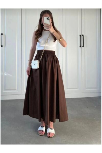 l o v m i Women's Double Pocket Poplin Fabric Skirt