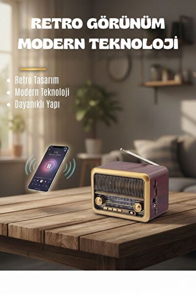 FaroxTech Retro Tasarım Taşınabilir Mini Nostaljik Radyo Bluetooth Hoparlör M...