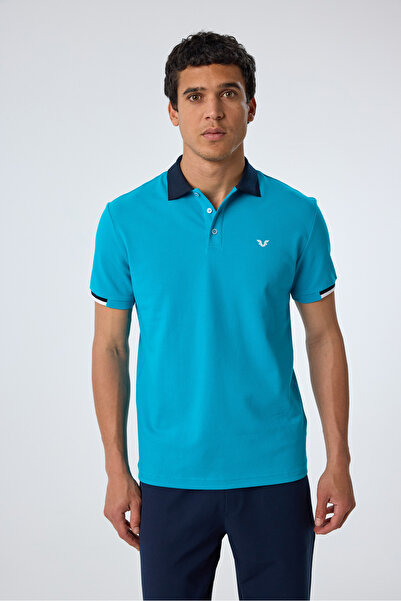 bilcee Ανδρικό μπλουζάκι με κοντομάνικο μπλουζάκι από μπλε βαμβακερό γιακά πόλο 9710