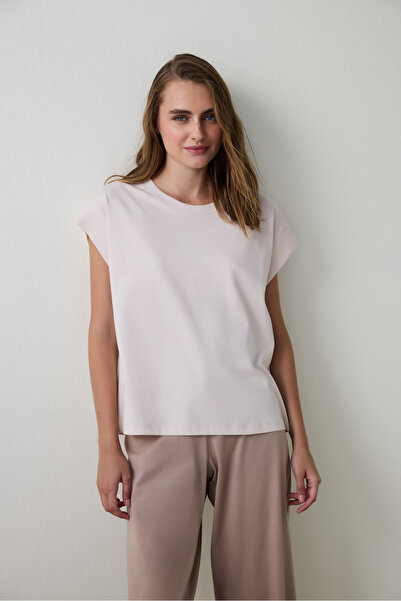 Penti Beige Weekend Time Crew Neck Cotton Short Sleeve Pajama Top