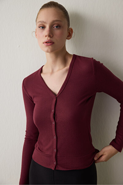 Penti Burgundy V-Neck Long Sleeve Cardigan