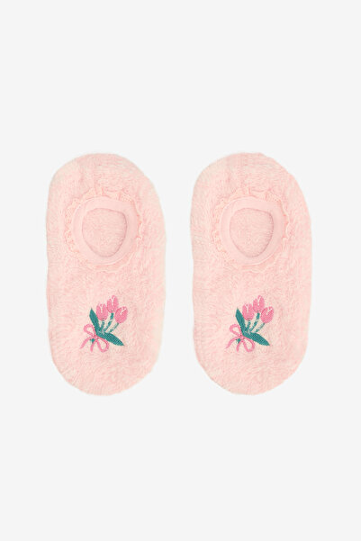Penti Light Pink Girl's Flower Patterned Embroidered Non-Slip Sole Home Shoes