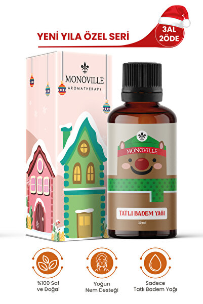 Monoville Tatlı Badem Yağı 30 ml Soğuk Sıkım %100 Saf Ve Doğal Yeni Yıl Hediye (Sweet Almond Oil)