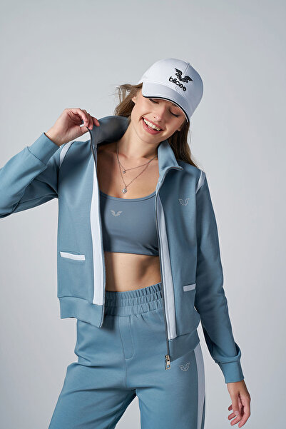 bilcee Women's Blue Fashion Stand Collar Tracksuit Set 4562