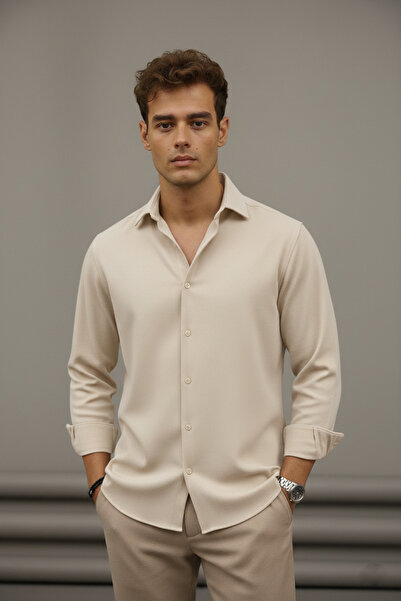 Bürke Sofia Linen Cream Half Oversized Men's Shirt