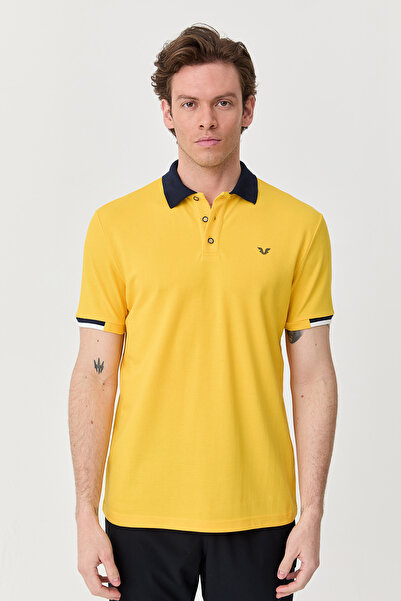 bilcee Men's Dark Yellow Cotton Polo Collar Short Sleeve T-Shirt 9710