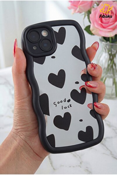 Fibaks İphone 14 Plus / 15 Plus Uyumlu Kılıf Aynalı Kalp Desenli Yumuşak Kenarlı Kamera Korumalı Silikon