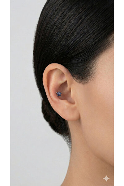 alysa jewelry cerrahi çelik 5 taşlı lacivert çiçek piercing tragus helix lobe