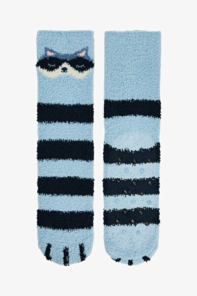 Penti Light Blue Happy Striped Thermal Effect Home Slippers
