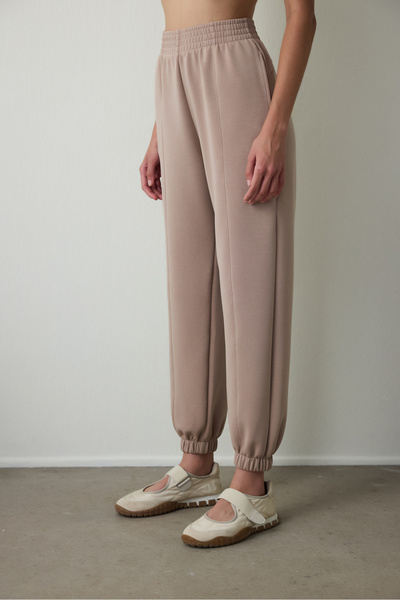 Penti Beige High Waist Stitching Detailed Modal Jogger