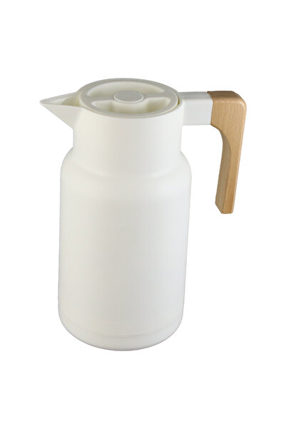 Excellent Houseware thermos mug, plastic/wood, 1 l, white