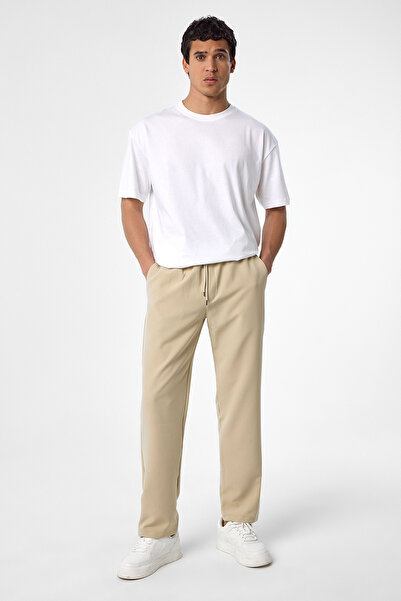 bilcee Men's Beige Technological Fabric Loose Casual Pants 4593