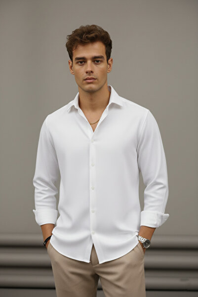 Bürke Sofia Linen White Half Oversized Men's Shirt
