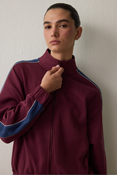 Penti Burgundy Zippered Stand Collar Sports Jacket